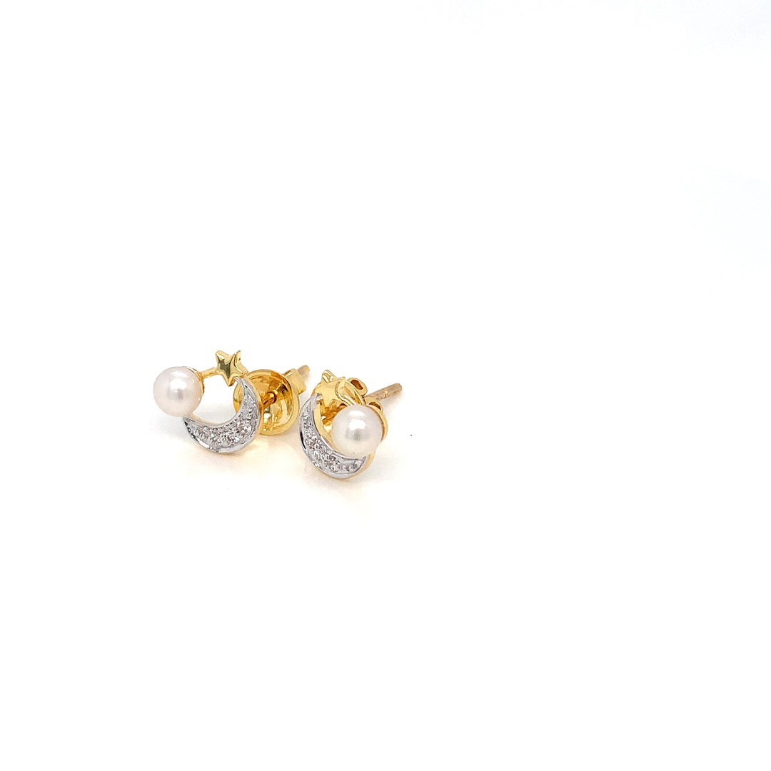 14K YG Moon Diamond with FWP Earring- 1pair