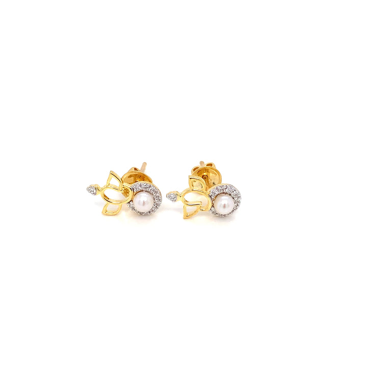 14K YG Ganesh Diamond with FWP Earring- 1pair