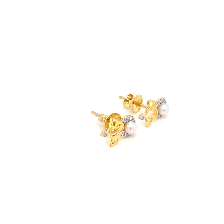 14K YG Ganesh Diamond with FWP Earring- 1pair
