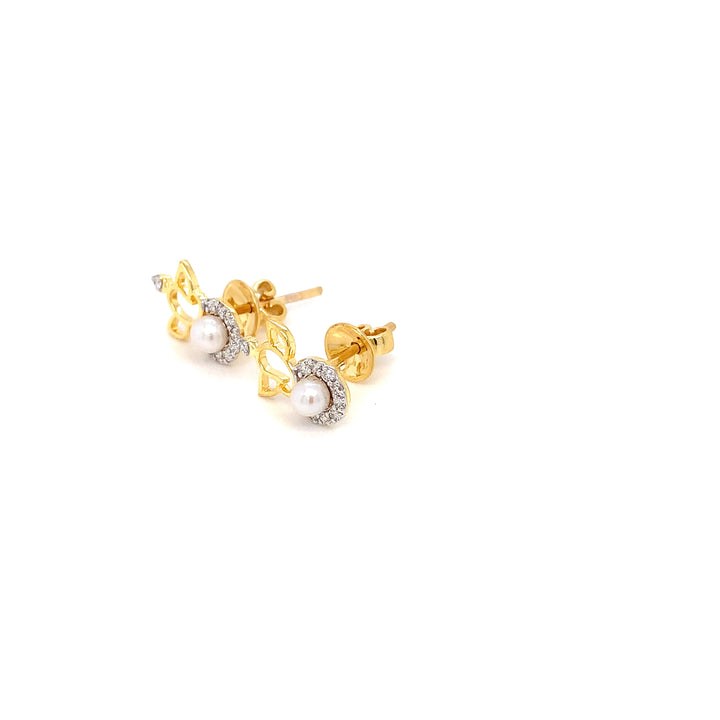 14K YG Ganesh Diamond with FWP Earring- 1pair