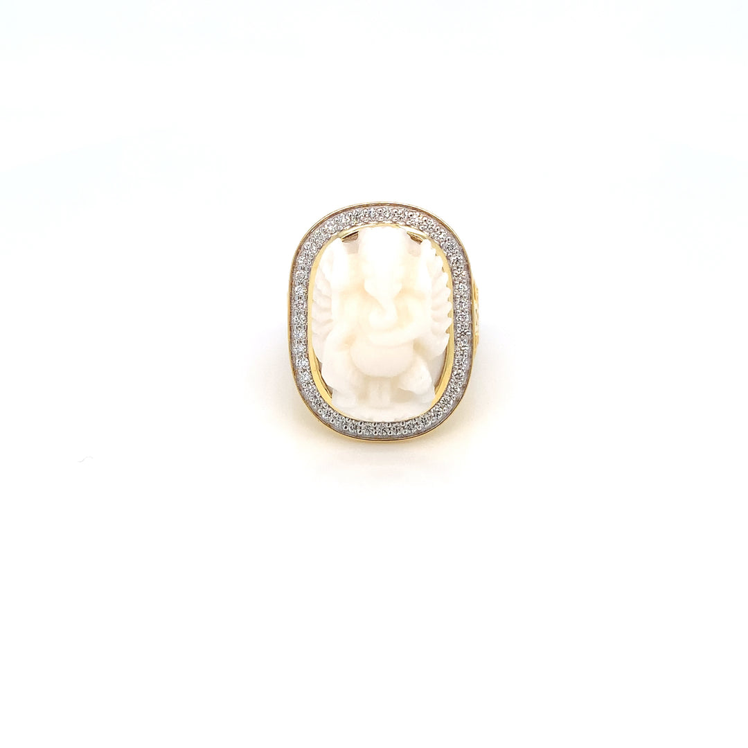 14K YG Cluster Diamond with Coral RING- 1pc