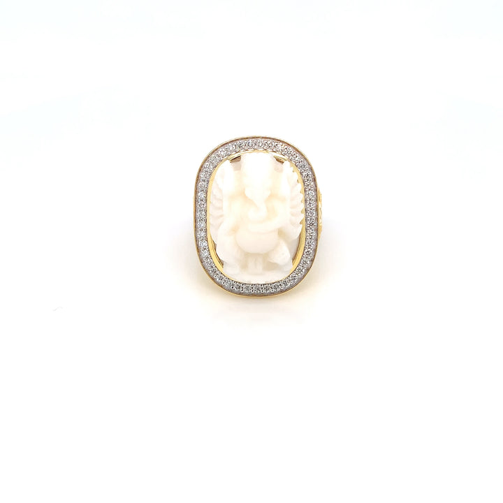 14K YG Cluster Diamond with Coral RING- 1pc