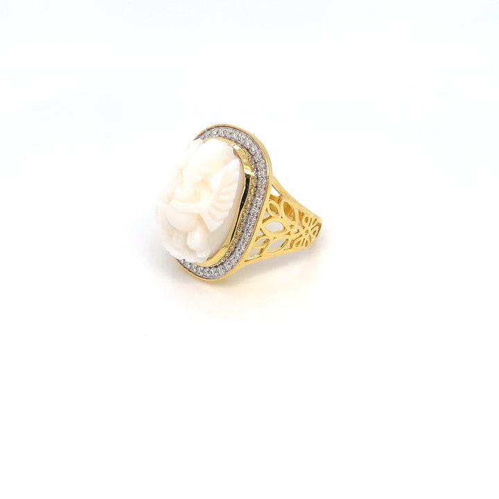 14K YG Cluster Diamond with Coral RING- 1pc