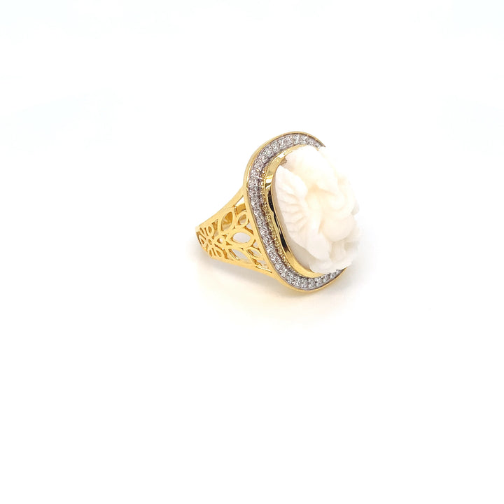 14K YG Cluster Diamond with Coral RING- 1pc
