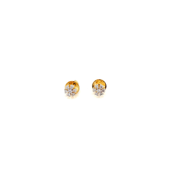 14K YG Flower Diamond Earring- 1pair