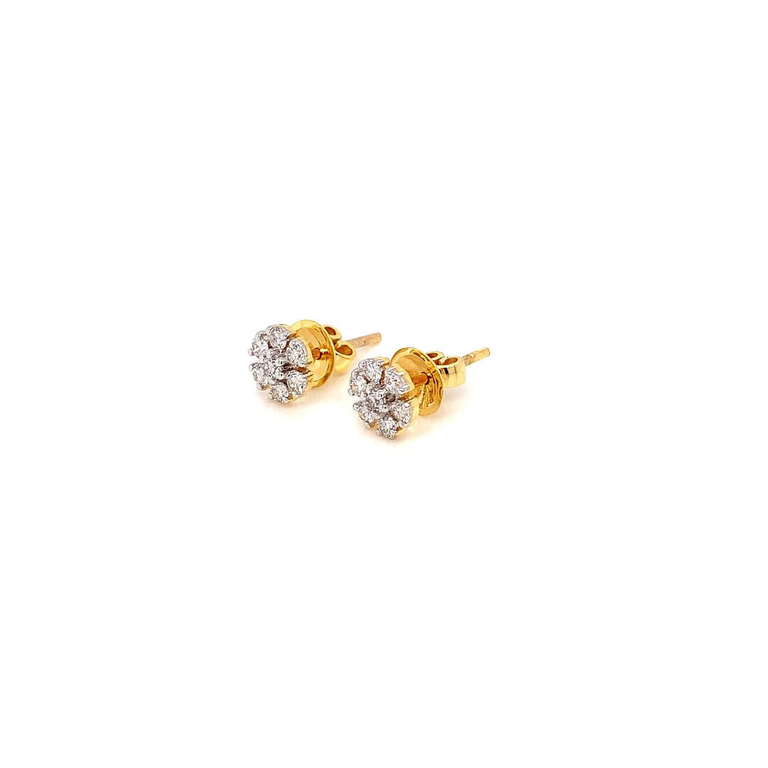 14K YG Flower Diamond Earring-1pair