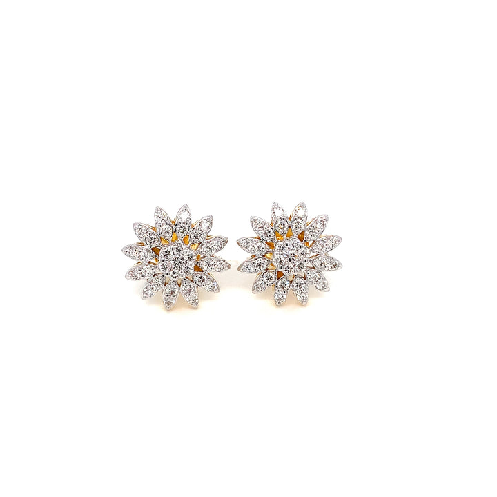 14K YG Flower Diamond Earring- 1pair