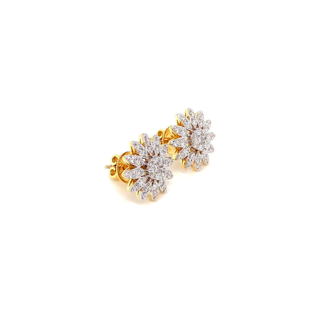 14K YG Flower Diamond Earring- 1pair