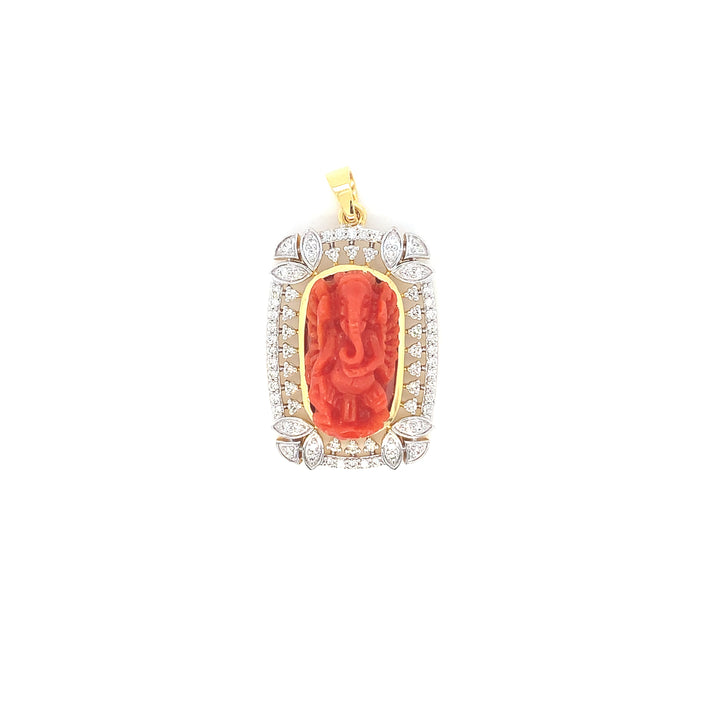 14K YG Cluster Diamond with Coral Pendant-1pc