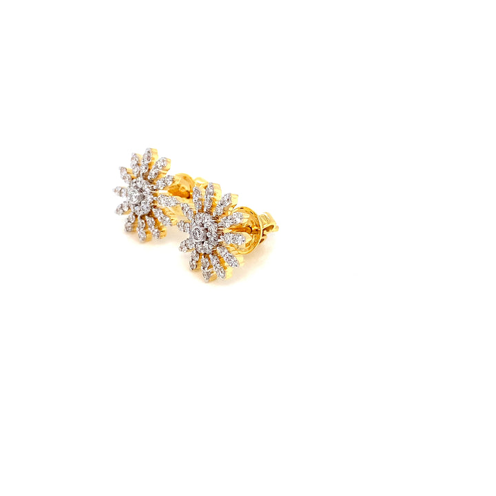 14K YG Flower Diamond Earring- 1pair