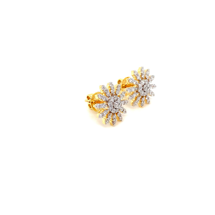 14K YG Flower Diamond Earring- 1pair