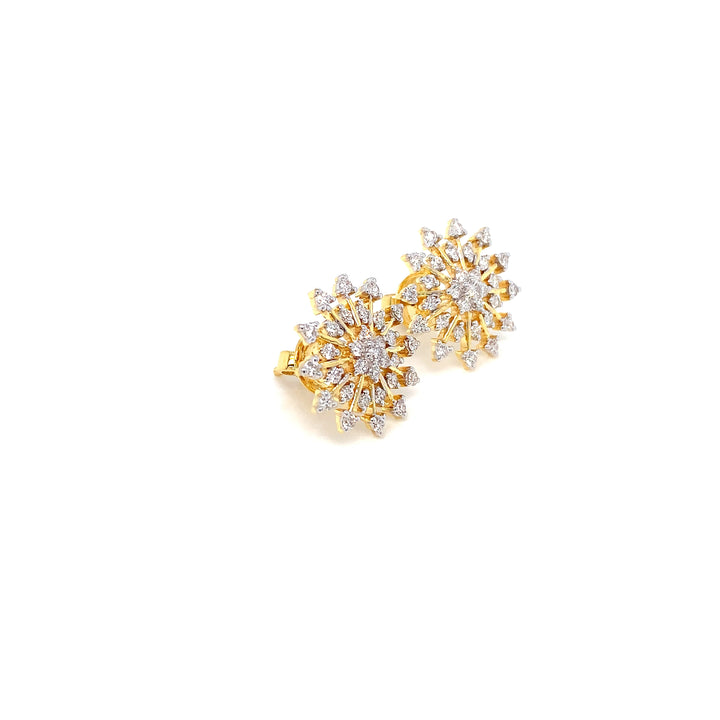 14K YG Flower Diamond Earring- 1pair
