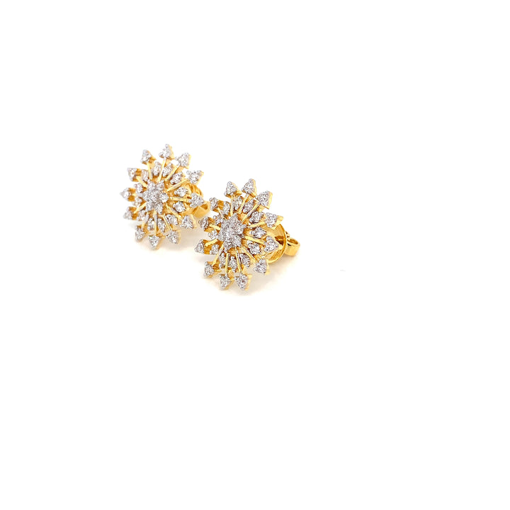 14K YG Flower Diamond Earring- 1pair