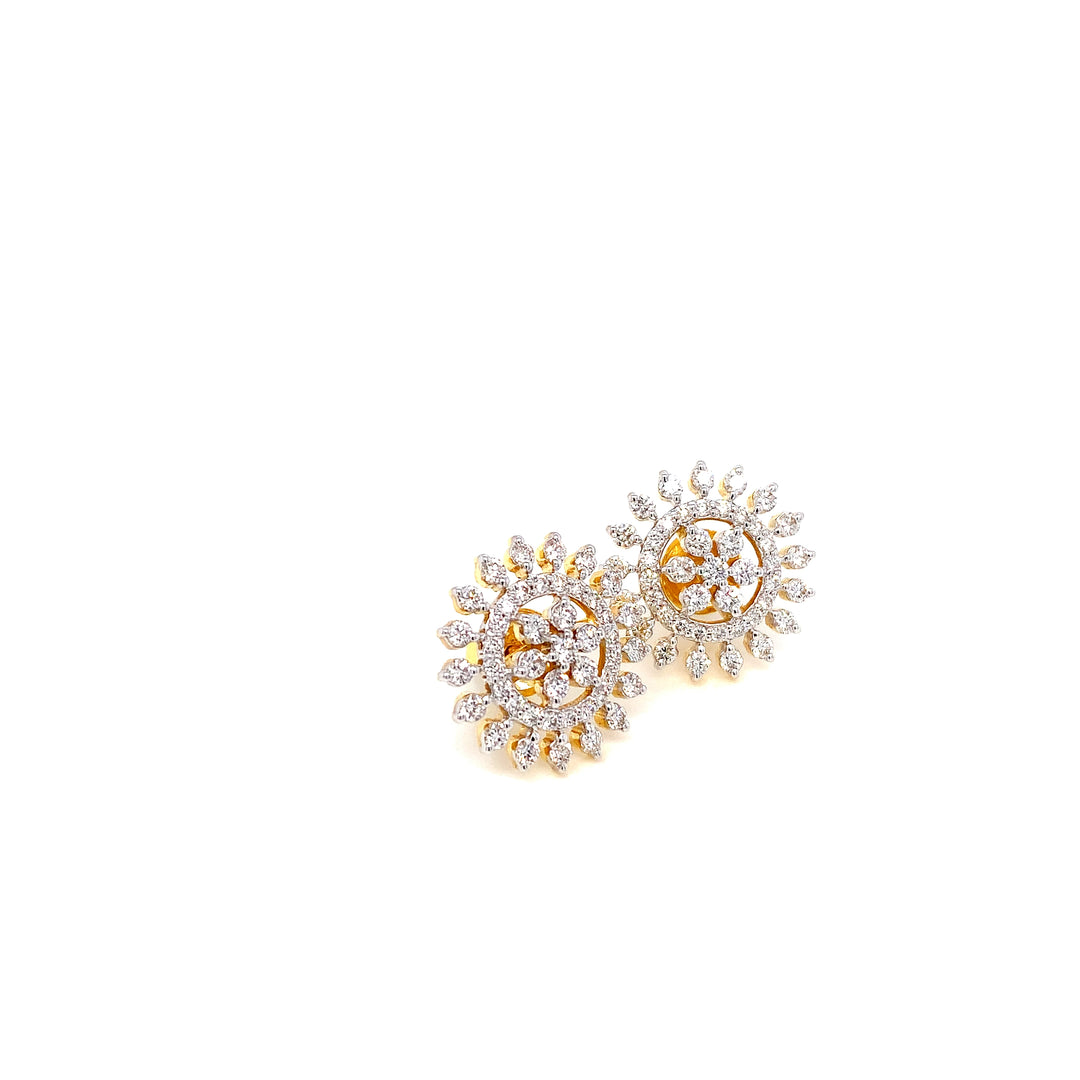 14K YG Flower Diamond Earring- 1pair