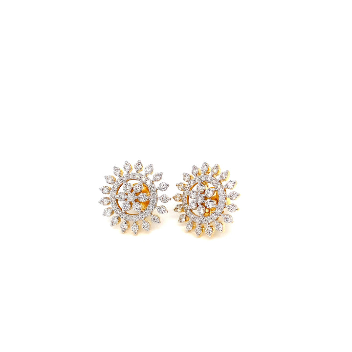 14K YG Flower Diamond Earring- 1pair