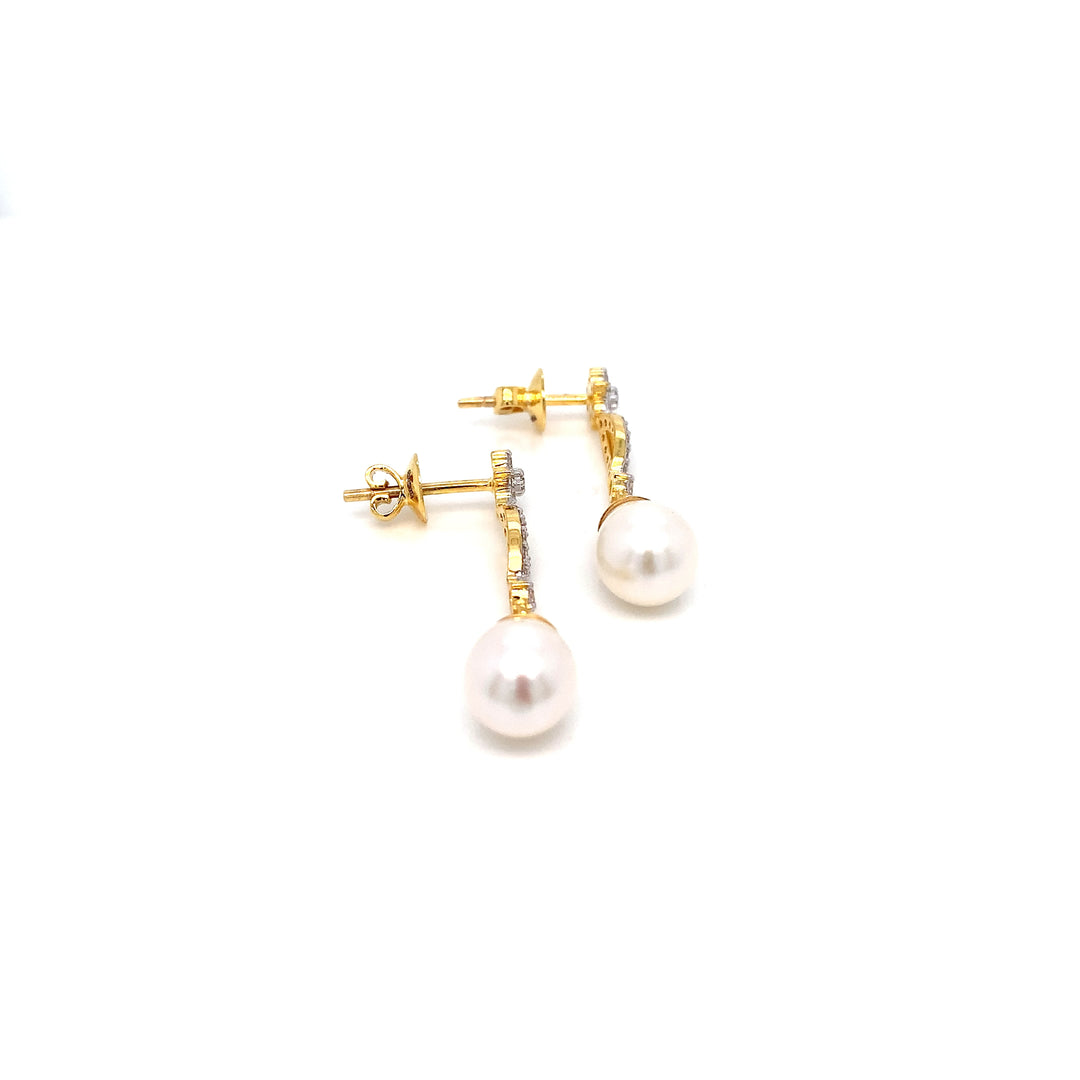 14K YG Long Diamond with FWP Earring- 1pair