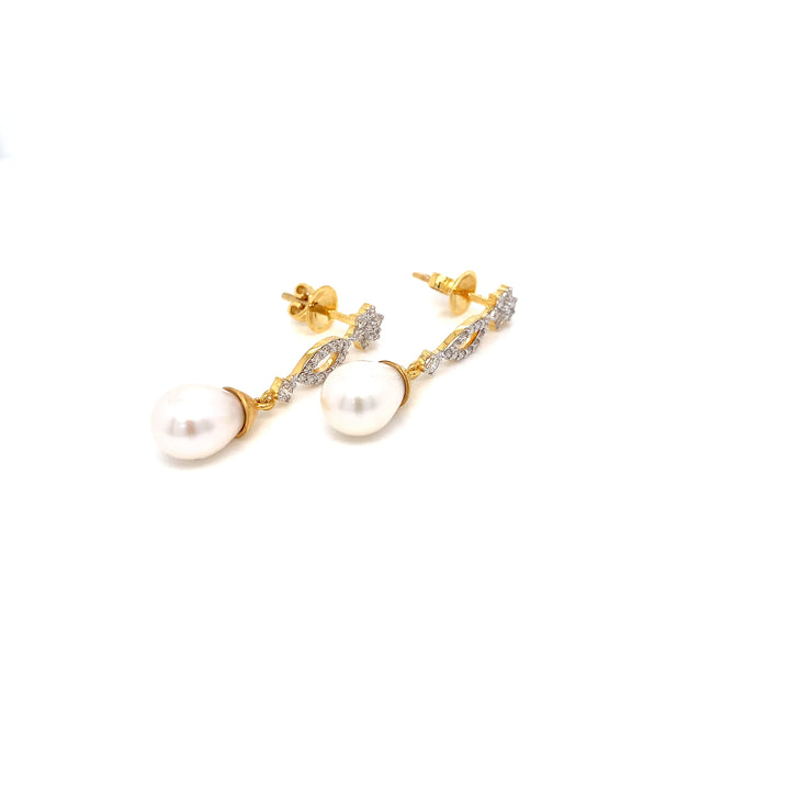 14K YG Long Diamond with FWP Earring- 1pair