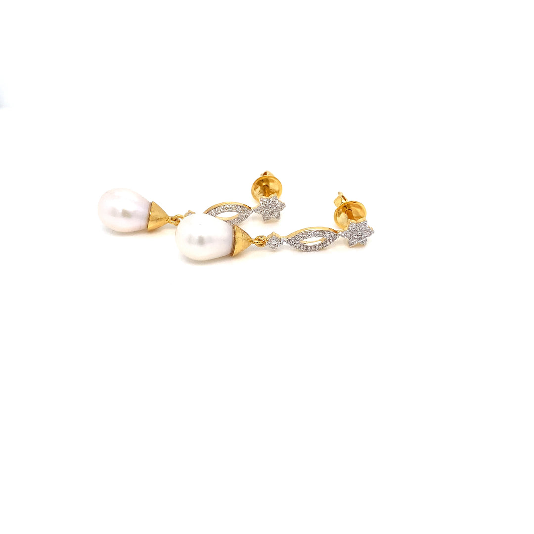 14K YG Long Diamond with FWP Earring- 1pair