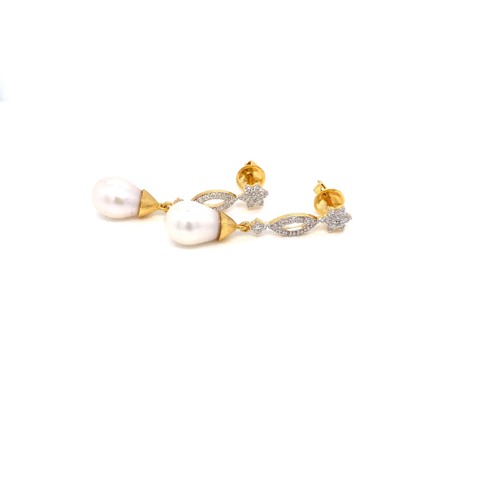 14K YG Long Diamond with FWP Earring- 1pair