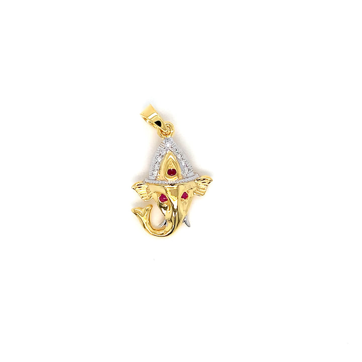 14K YG Ganesh Head Diamond with Ruby Pendant-1pc