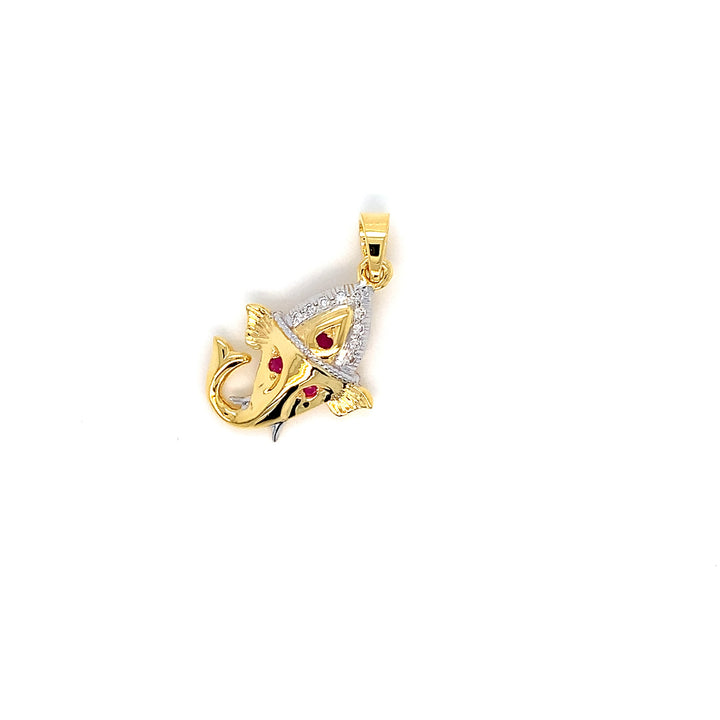14K YG Ganesh Head Diamond with Ruby Pendant-1pc