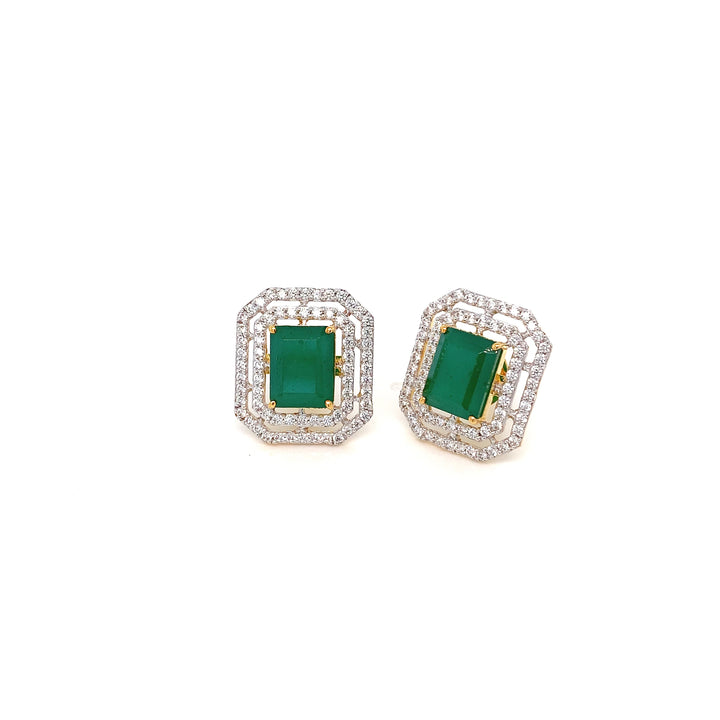 22K YG AD with Green Onyx Earring-1pair