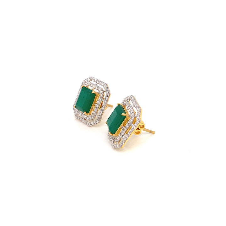 22K YG AD with Green Onyx Earring-1pair