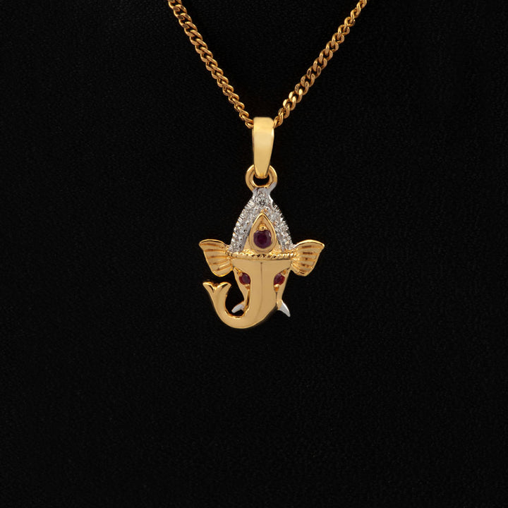 14K YG Ganesh Head Diamond with Ruby Pendant-1pc
