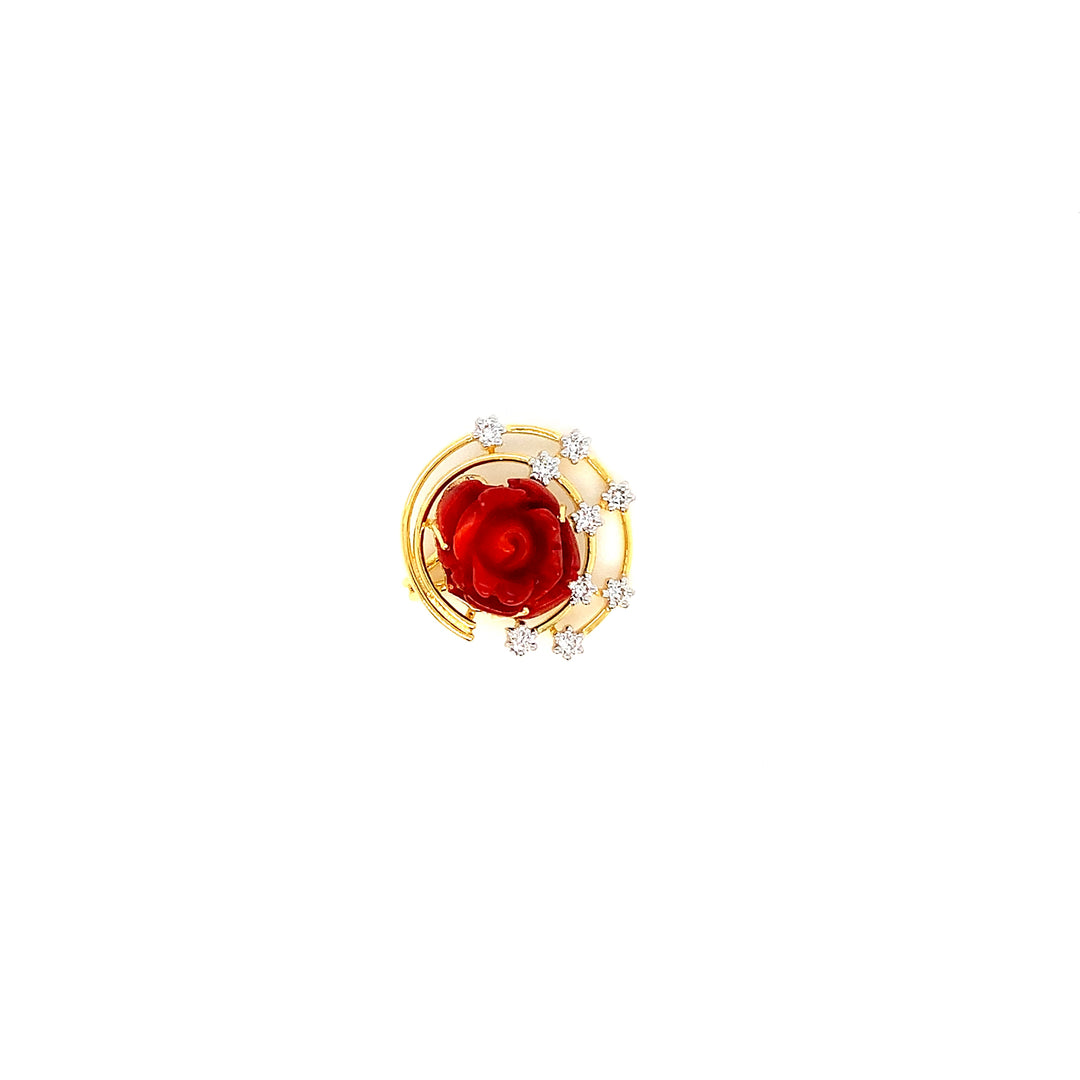 14K YG Cluster Diamond with Coral Pendant-1pc