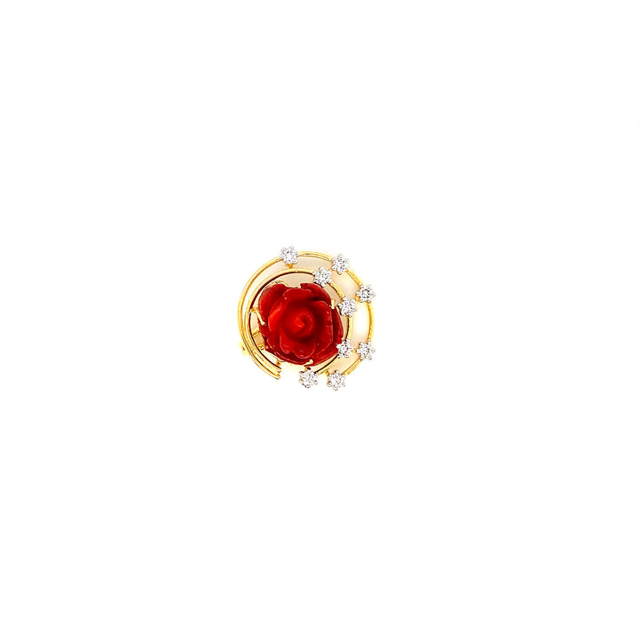 14K YG Cluster Diamond with Coral Pendant-1pc