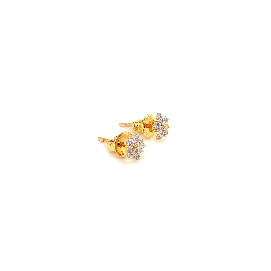14K YG Flower Diamond Earring- 1pair