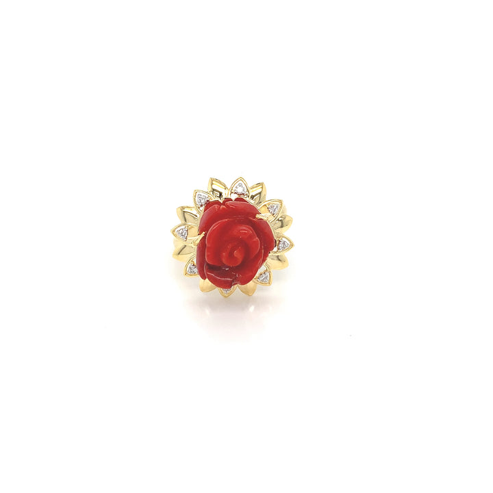 14K YG Cluster Diamond with Coral RING- 1pc