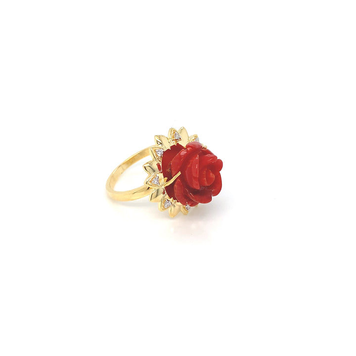 14K YG Cluster Diamond with Coral RING- 1pc