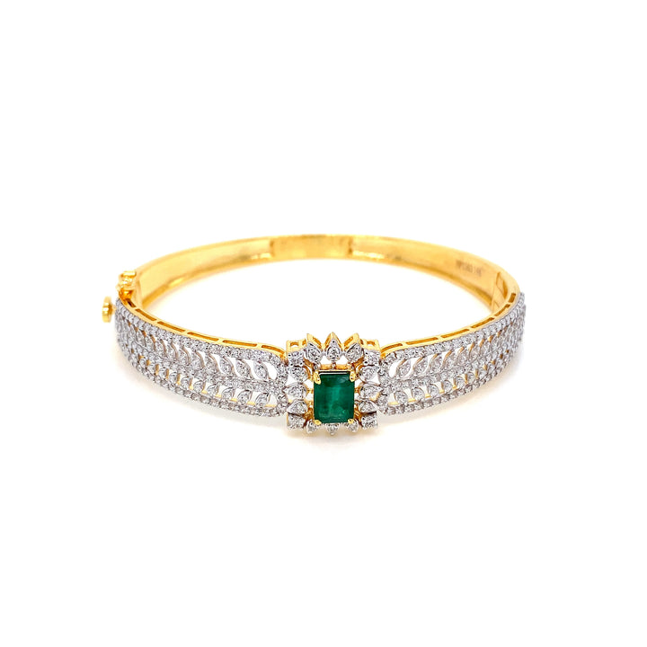 14K YG Screw Diamond with Emerald Bangle- 1pc