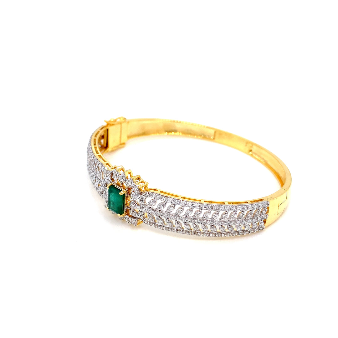 14K YG Screw Diamond with Emerald Bangle- 1pc