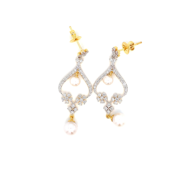 14K YG Long Diamond with FWP Earring- 1pair