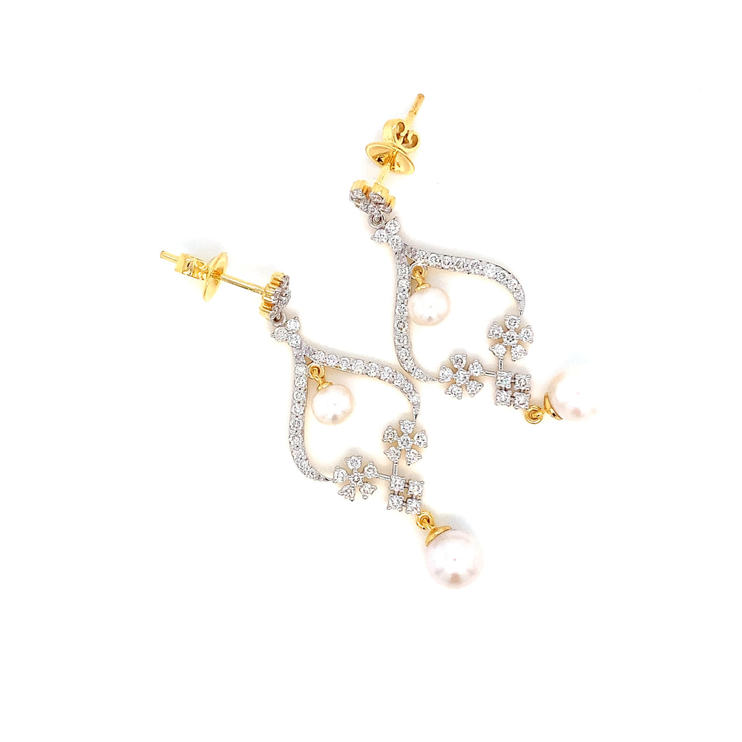 14K YG Long Diamond with FWP Earring- 1pair