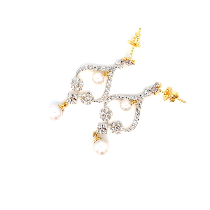 14K YG Long Diamond with FWP Earring- 1pair