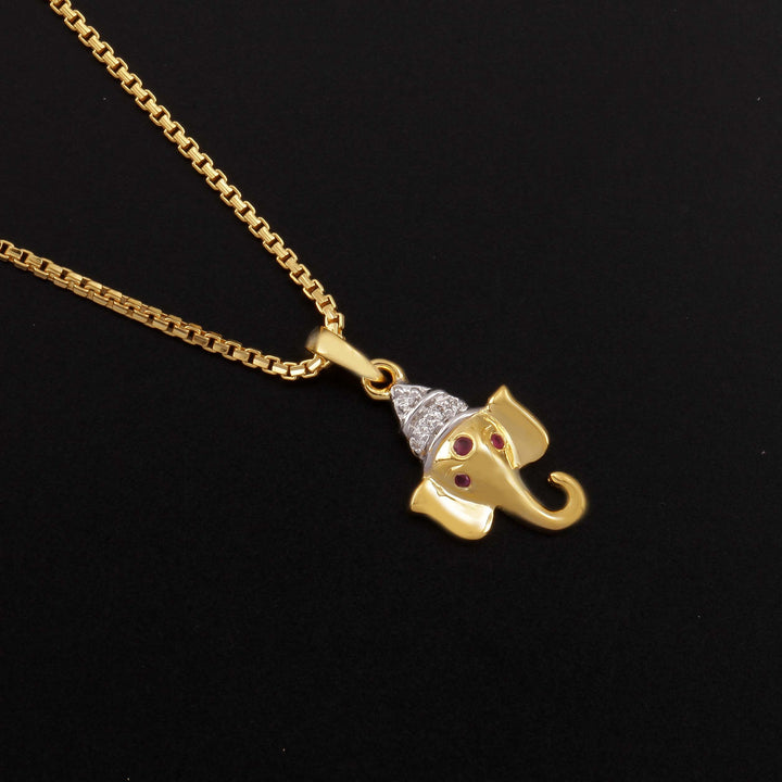 14K YG Ganesh Head Diamond with Ruby Pendant-1pc