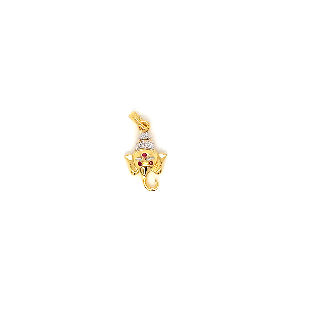 14K YG Ganesh Head Diamond with Ruby Pendant-1pc