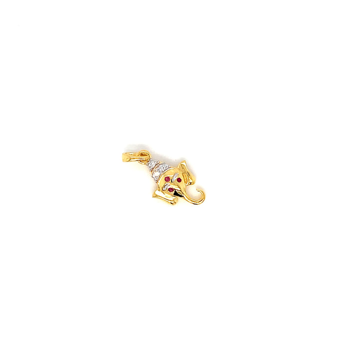 14K YG Ganesh Head Diamond with Ruby Pendant-1pc