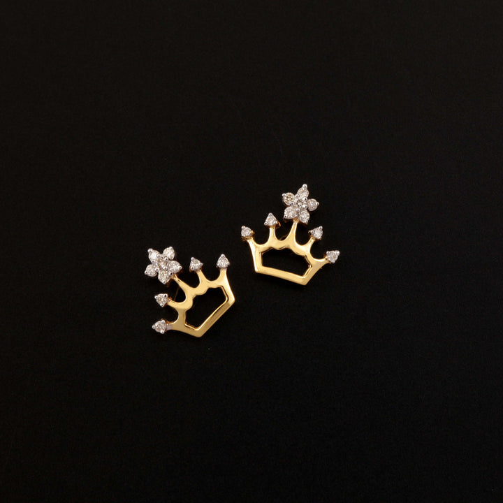 14K YG Crown Diamond Earring- 1pair