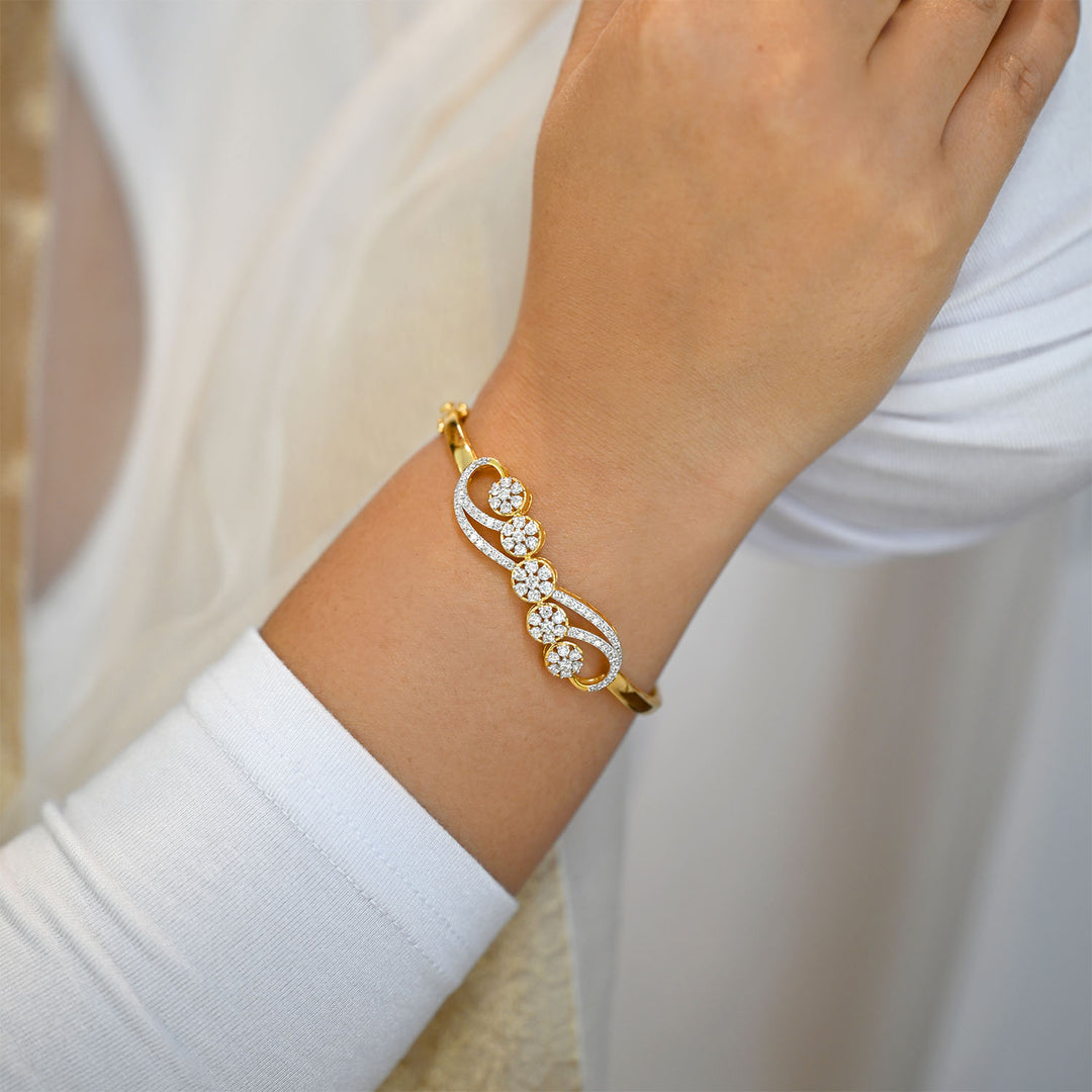 14K YG Screw Diamond Bangle-1pc