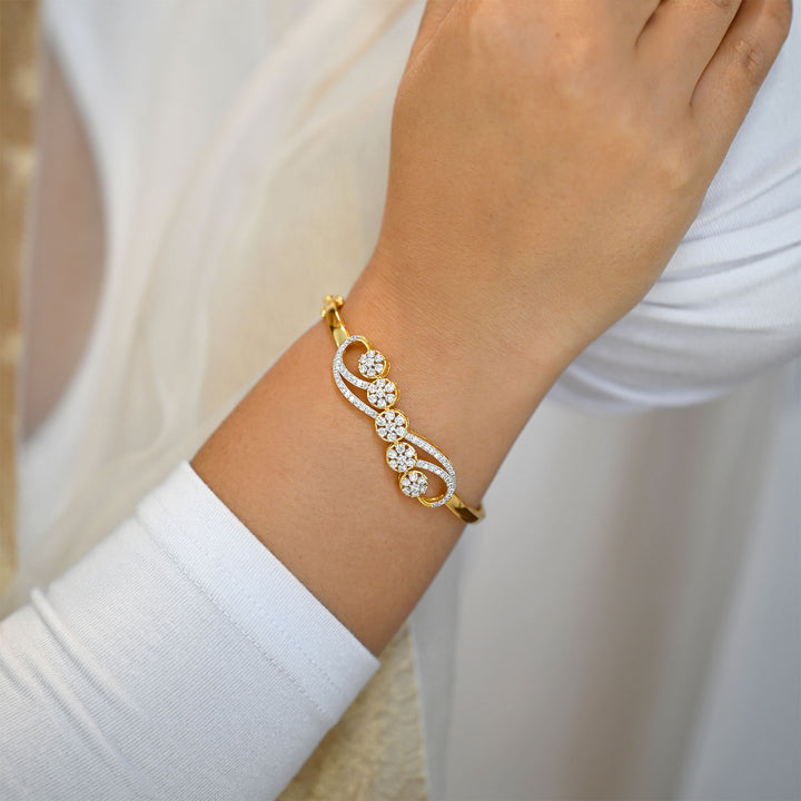 14K YG Screw Diamond Bangle-1pc