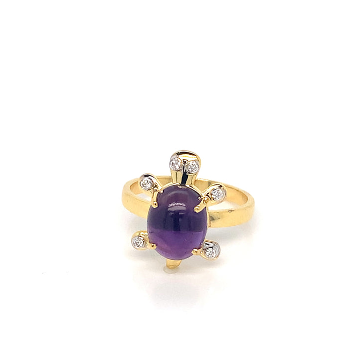 14K YG Tortoise Diamond, Amethyst Ring-1pc