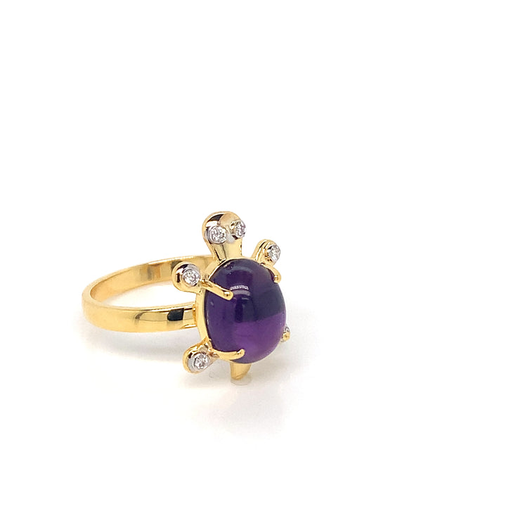 14K YG Tortoise Diamond, Amethyst Ring-1pc