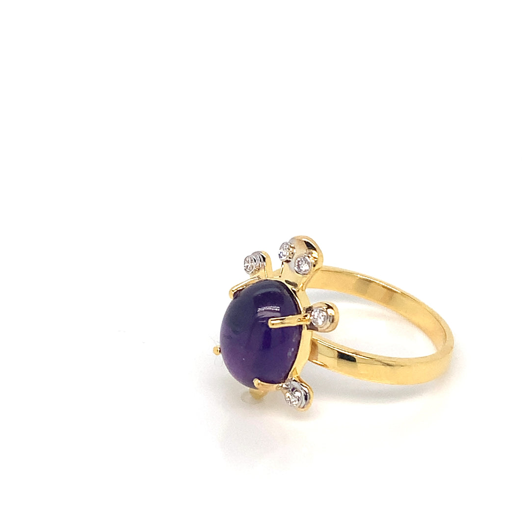 14K YG Tortoise Diamond, Amethyst Ring-1pc