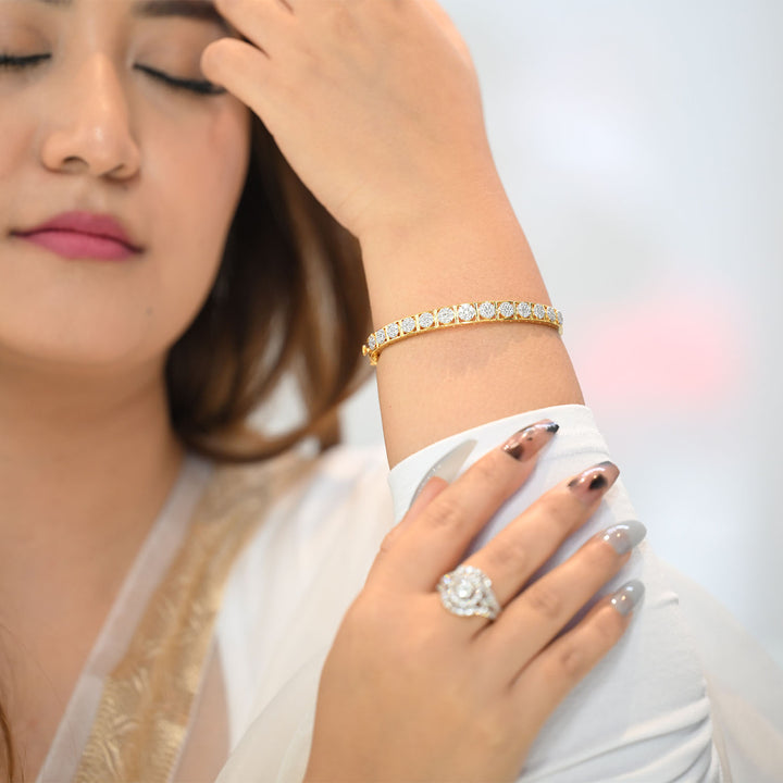 14K YG Screw Diamond Bangle-1pc