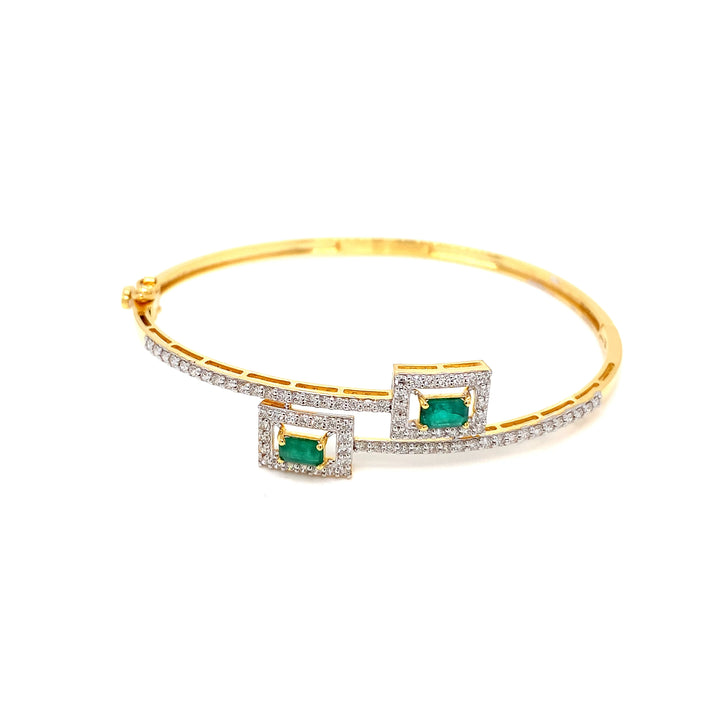 14K YG Screw Diamond, Emerald Bangle-1pc