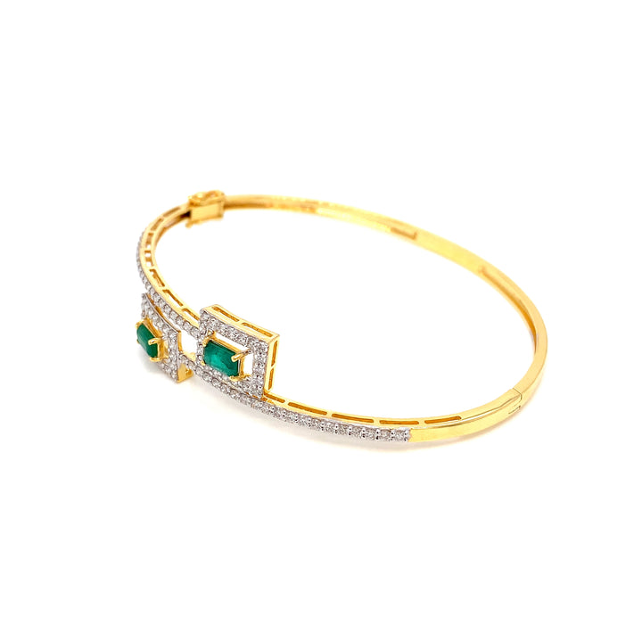 14K YG Screw Diamond, Emerald Bangle-1pc
